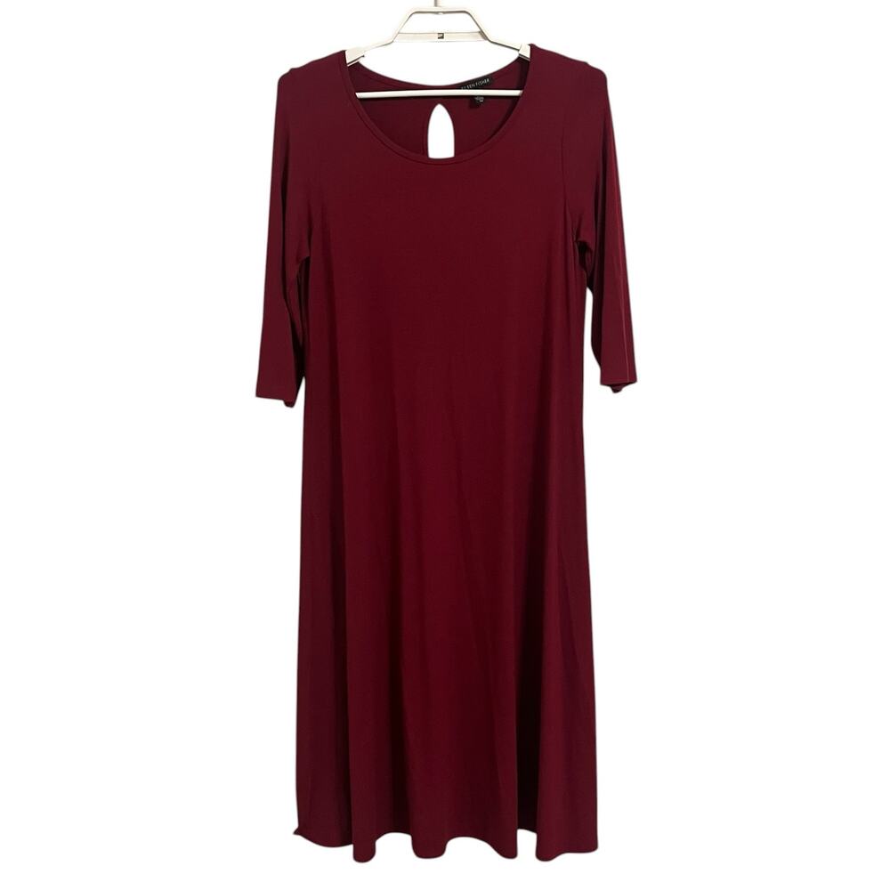 Eileen Fisher Half Sleeve Scoop Neck Shift Dress Maroon